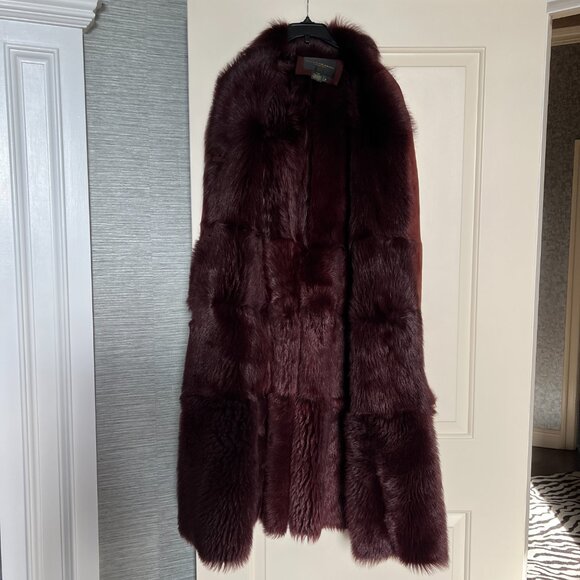 Rare DONNA KARAN SIGNATURE Brown/ Auburn Suede 100% Shearling Fur Coat Size 6 - Picture 5 of 16